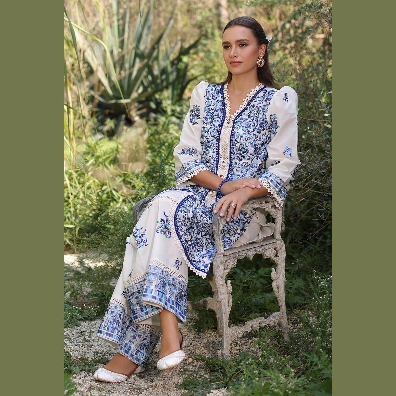 AZURE BLOOM — Ensemble 2 pièces en Lawn brodé